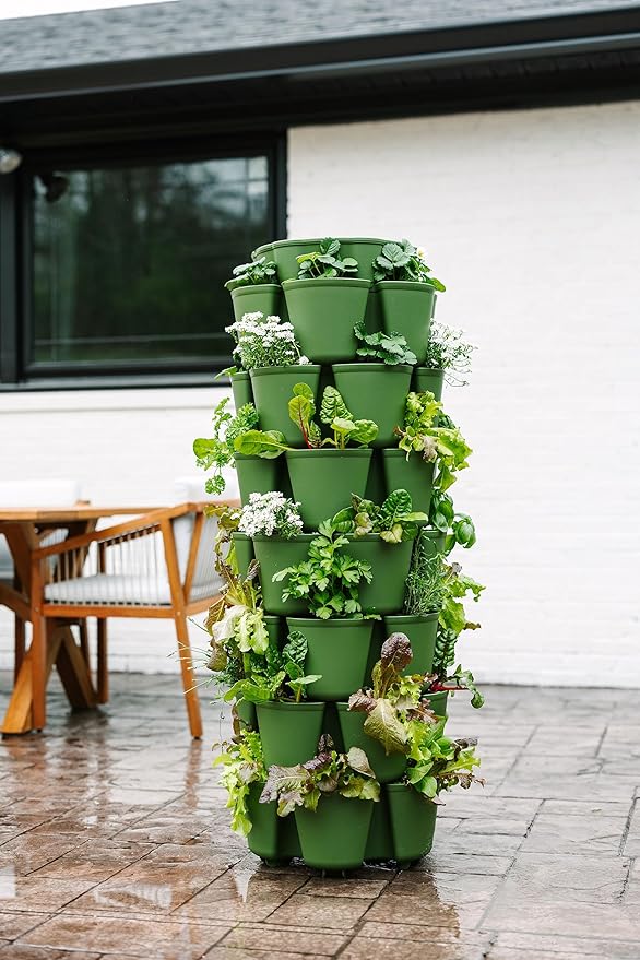 Greenstalk 7 Tier Leaf Vertical Planter for Growing a Variety of Strawberries, Vegetables, Herbs, & Flowers (Evergreen)