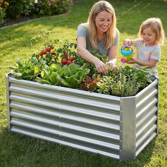 4x2x2ft (2 Pack) Raised Garden Bed - Galvanized Deep Root Planter Boxes Outdoor with Wing Nuts and Safety Edges for Gardening Vegetables, Flowers, Herbs, Succulents - Silver