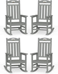 Oversized Outdoor Rocking Chair Set of 4, High Back Porch Rocker Chair, HDPE Rocking Chairs for Patio, Living Room, Light Grey