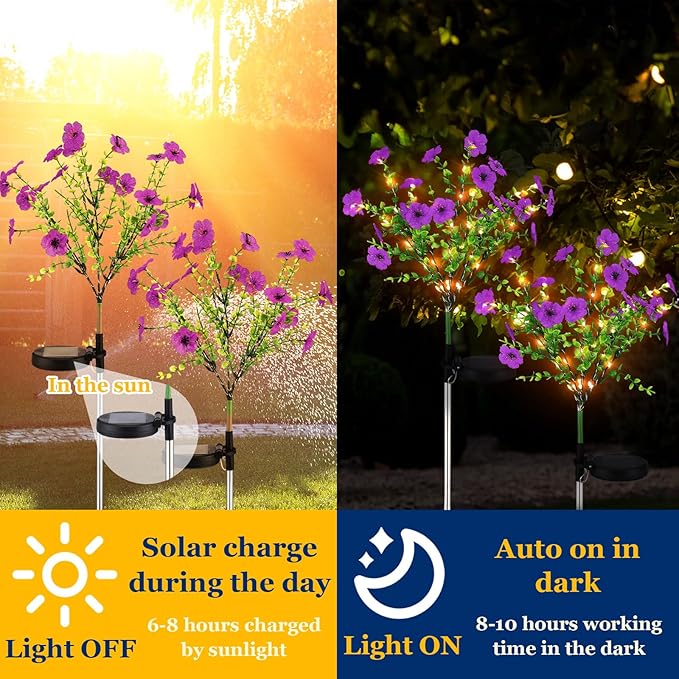 2 Pack Solar Stake Lights Outdoor Decor Waterproof Mums Artificial Flowers Solar Lights for Outdoor Garden Yard Pathway Decor (Purple,Violet)