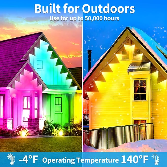 60ft Permanent Outdoor Light, RGB Outdoor eave Lights with APP & Remote Control,Music synchronisation IP67 Waterproof LED eave Light,Suitable for Party, Daily,Halloween,Christmas,Rooftop,Garden,Patio