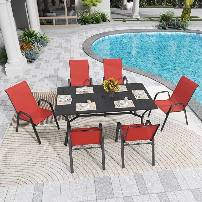 Patio Chairs Set of 6, Stackable Outdoor Dining Chairs for All Weather Textilene Fabric & Metal Frame, Outdoor Chairs Set for Backyard Deck Garden