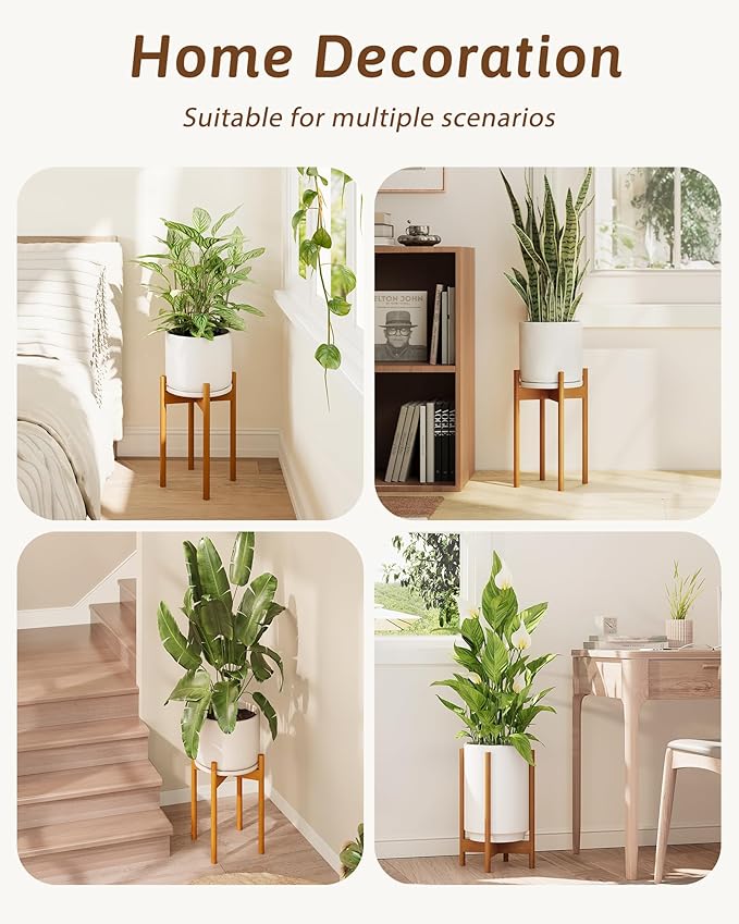 Adjustable Plant Stand Indoor, Bamboo Plant Stand Fits 8 9 10 11 12 Inches, Small Corner Planter Holder for Indoor Plants, Single Floor Plant Stands for Living Room Balcony, Light Brown Tall