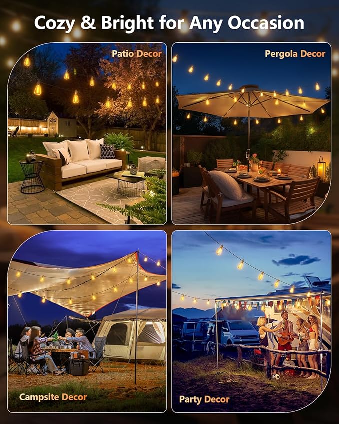 Brightown 100FT Solar String Lights Outdoor Waterproof with Remote, 31+2 LED Shatterproof Bulbs, Dimmable & Timable, 3 Light Modes - Commercial Grade Patio Lights for Garden Backyard Party Decor