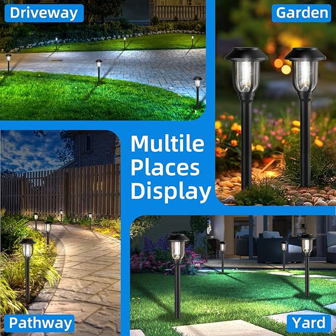 12 Pack Solar Lights Outdoor, 6000K Bright Solar Pathway Lights for Outside, Auto On/Off Waterproof Solar Powered,Landscape Lighting for Walkway, Yard, Path, Driveway, Garden