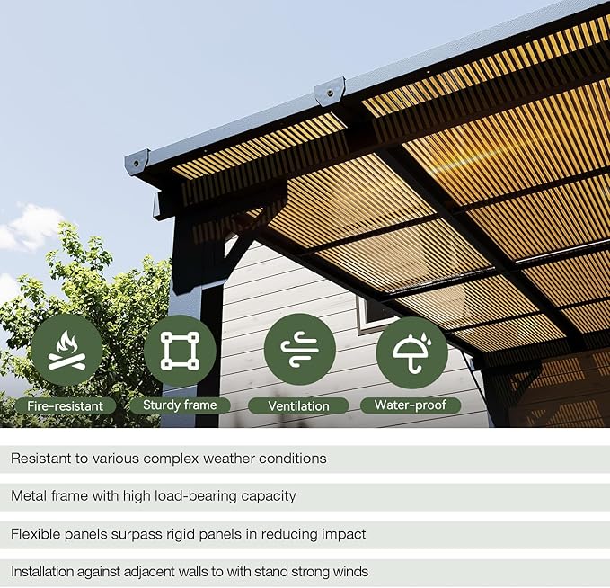 Aoxun 14'x 10' Premium Gazebo with Aluminum Top Frame & Polycarbonate Panel, Wall Mounted Gazebos Pergola, Outdoor Patio Lean to Gazebo, Awnings with Sloped Roof, for Backyard, Porch, Deck