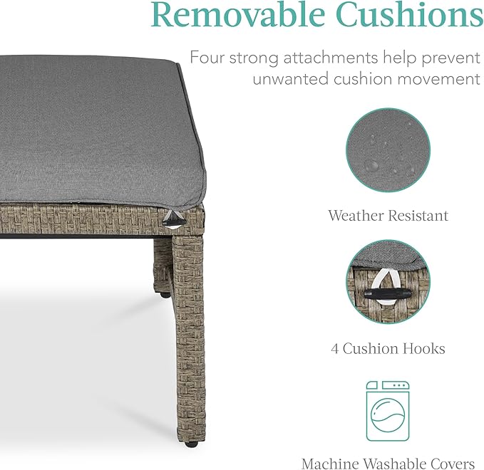 Best Choice Products Set of 2 Wicker Ottomans, Multipurpose Outdoor Furniture for Patio, Backyard, Additional Seating, Footrest, Side Table w/Removable Cushions, Steel Frame - Cement Gray/Taupe