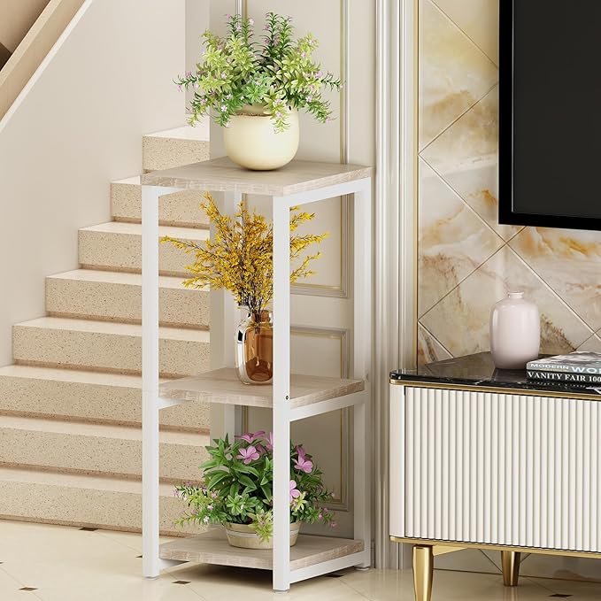 Plant Stand Indoor Corner Tall 3 Tier Metal Modern Flower Storage Plant Shelf Holder for Living Room Balcony Garden,White (3 Tier-White)