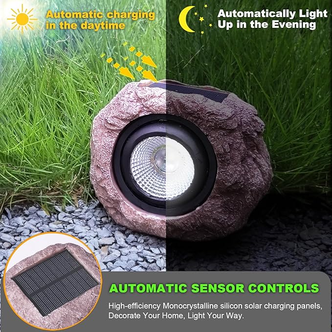 Outdoor Solar Rock Light - 4 Pack, Fake Rock IP65 Waterproof LED Super Bright Spotlight for Deck, Staircase, Woods Garden, Walkway, Patio Pond Garden Decorative Nighttime Landscape Filler Lights
