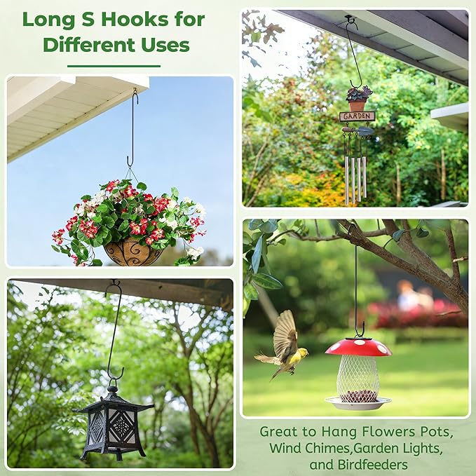Large Garden S Hooks, 16 Inches Long Plant Hangers Outdoor, Metal Plant Hooks for Hanging Planters, Flower Baskets, Pots, Bird Feeders and Festival Decorations (SSL6)