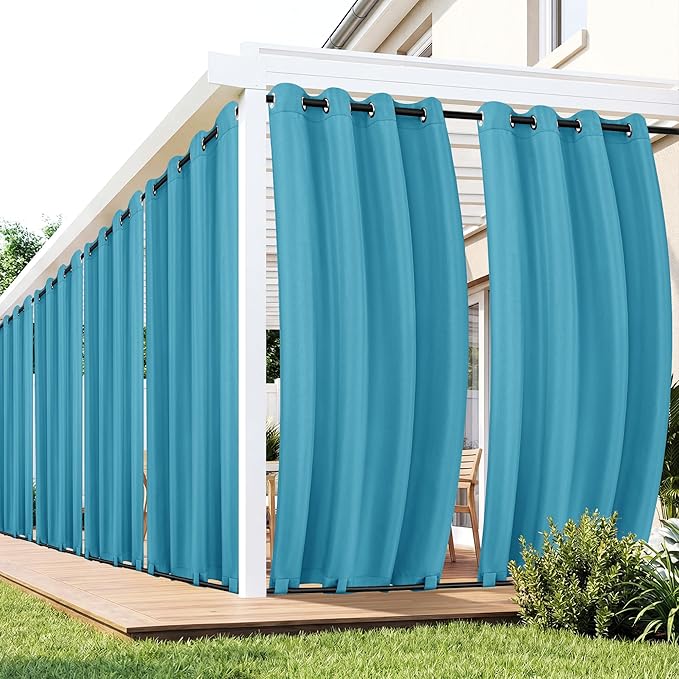 Outdoor Curtains for Patio Waterproof 6 Panels - Windproof, Privacy, Weatherproof Outside Drapes for Gazebo Pergola Porch, Grommet Top and Tab Bottom, 54x95 Inch, Teal
