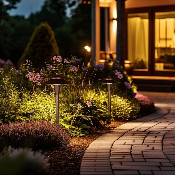 LEONLITE 5CCT Low Voltage Pathway Lights, 12-24V LED Landscape Path Light, 1800/2700/3000/4000/5000K, Double Layer, CRI90, IP65 Waterproof Landscape Lighting, Aluminum, Oil Rubbed Bronze, Pack of 6