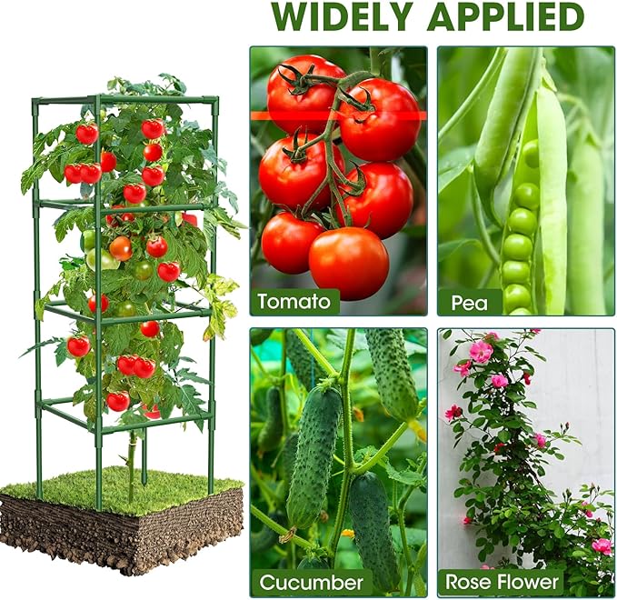 3 Pack Tomato Cages,Square Tomato Plant Stakes Support Cages Trellis for Garden Climbing Vegetables Flowers Fruits,Extra Bold