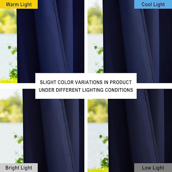 NICETOWN Outdoor Curtains for Patio Waterproof Extra Long W55 x L108 Inch, Thermal Insulated Stainless Steel Grommet Privacy Vertical Drapes for Porch/Yard, Set of 2, Navy Blue