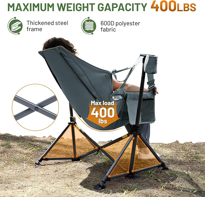 TIMBER RIDGE Hammock Camping Chair, Oversized Swinging Hammock Chair with Adjustable Back and Seat for Outdoor Lawn, Sports, Supports 400lbs, Grey