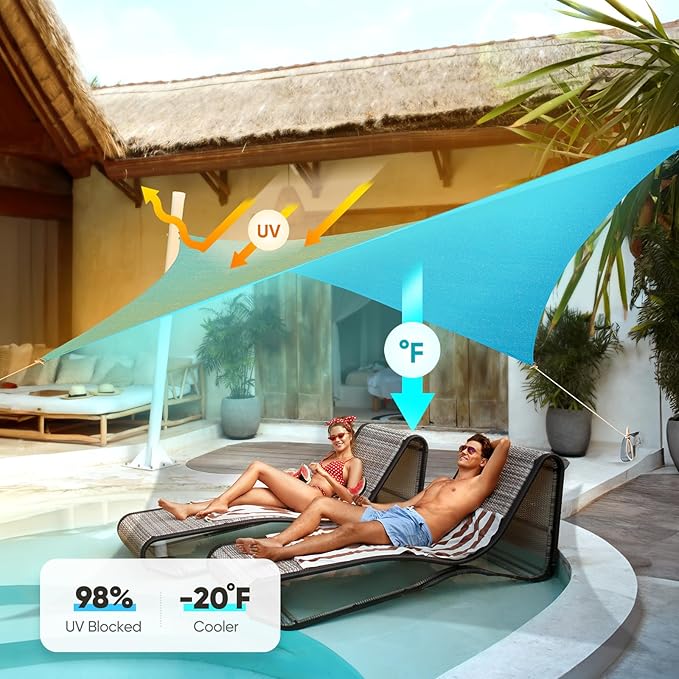 Quictent 24X24FT Large Overzied 185G HDPE Square Sun Shade Sail Turquoise Canopy 98% UV Block Outdoor Patio Garden with Hardware Kit