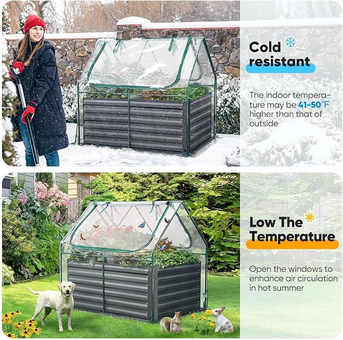 Quictent Raised Garden Bed Galvanized Raised Beds for Gardening Vegetables with Cover 4x3x2 ft Tall Metal Planter Box Outdoor Use (Clear)