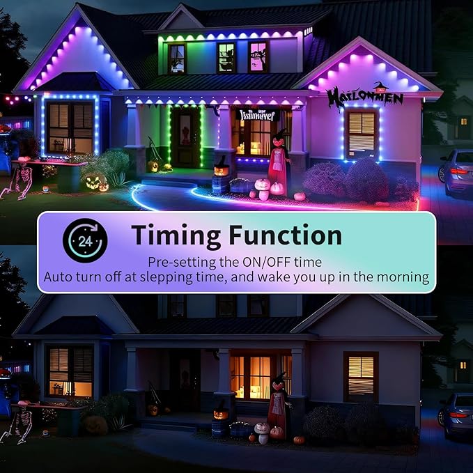 Permanent Outdoor Lights, 300ft Smart Eave Lights with RGB LED Light, IP67 Waterproof, App Control, DIY RGB Light for House Halloween Decorations