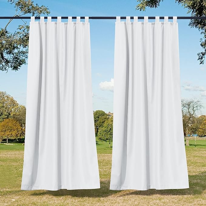 NICETOWN 2 Panels Waterproof Outdoor Curtains for Patio, Tab Top Indoor Outdoor Window Treatments Thermal Insulated Porch Panels Privacy for All Season, W55 x L95, Pure White