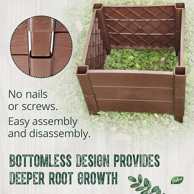 Dalen Modular Raised Bed Garden – Faux Wood – 4 Panel Starter Pack – Makes Square Foot Gardening Easy – 12x9 in