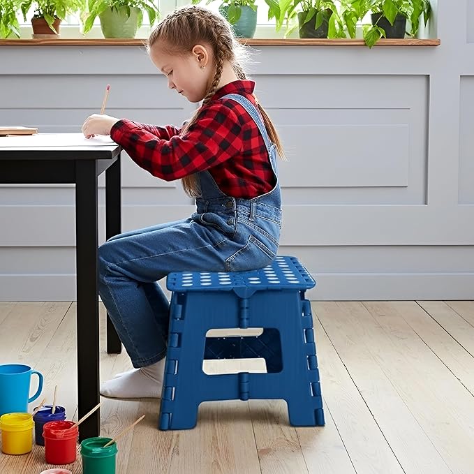 Utopia Home Folding Step Stool with Handle – 9 Inch Anti Slip Collapsible Stool – Holds Up to 300 lbs – Sturdy Plastic Step Stool Foldable for Kitchen, Bathroom and Home Use (2-Pack, Blue)