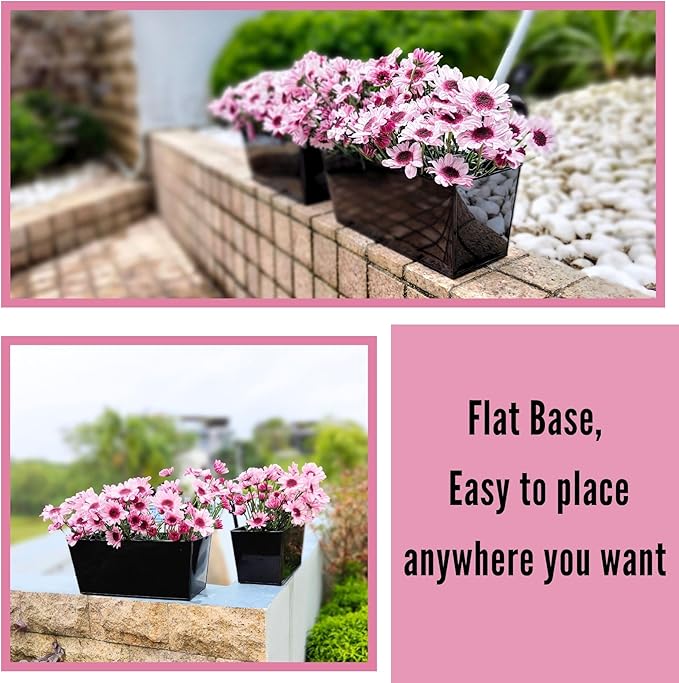 LaLaGreen Rail Planter Box (4 Pack, 16 Inch) Large Black Metal Hanging Flower Pots, Rectangle Outdoor Strawberry Plant Holder Window Balcony Deck Railing Fence Minimalist Farmhouse Countryside Style