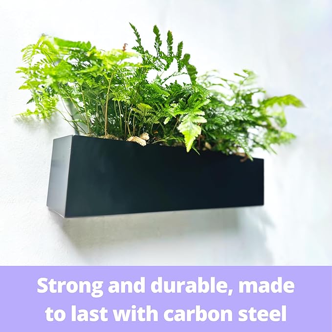 LaLaGreen Wall Planter (16 Inch, 2 Pack) Rectangular Metal Hanging Flower Pot for Succulents Carbon Steel Black, Long Window Sill Box Modern Fence Floating Garden Shelf for Deck Indoor Outdoor Decor