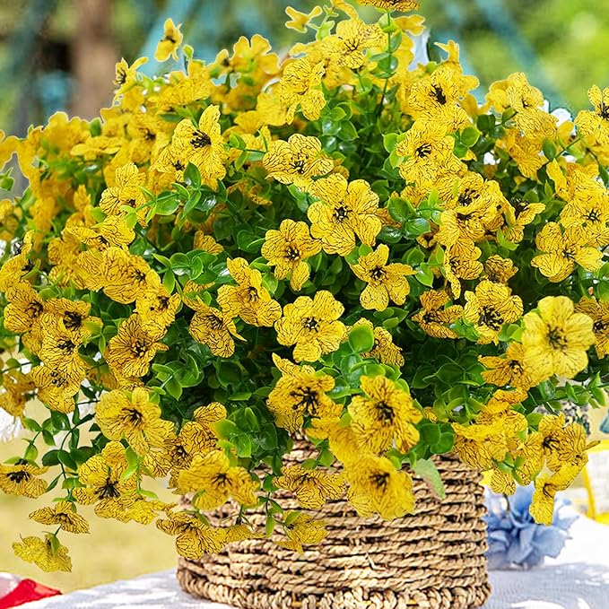 Artificial Flowers for Outdoor, UV Resistant Fake Silk Flowers, Realistic Faux Plants for Outside Indoor Porch Patio Window Box Planter Home Decor (16, Yellow)