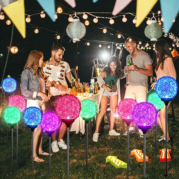 Solar Garden Lights Outdoor, Upgraded Globe Powered Garden Light, Multi-Color Changing LED Solar Stake Lights for Patio Backyard Pathway Party Decoration (Stainless Steel, 6 Pack)