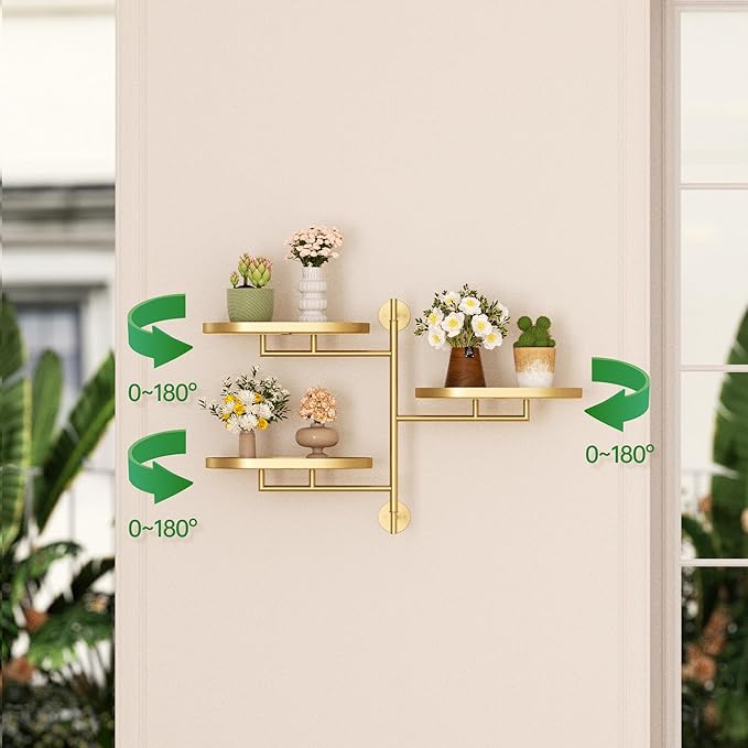 Window Rotating Plant Stand Shelf Indoor Gold Metal Floating Shelves 3-Tier Wall Mount Plant hanger Holders for Wall Planter Modern Home Decor window sill gifts