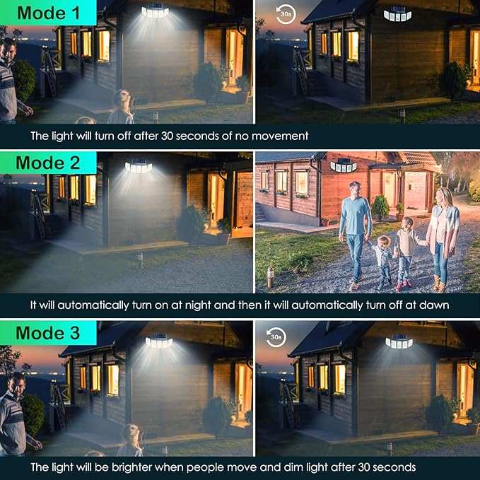 Solar Outdoor Lights, Flood Light Motion Sensor & Dusk to Dawn, Solar Spotlights Outdoor Waterproof, 300 Security LED & Remote Control, 5 Head 270°, Spot lamp for Wall Backyard, 2 Pack