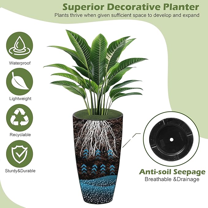 2 Packs 21 inch Tall Planter, Indoor Outdoor Round Planter for Porch, Large Plant Pot with Drainage Hole for Home Garden Front Door, Modern Decorative Pots for Plants (Dark Brown)