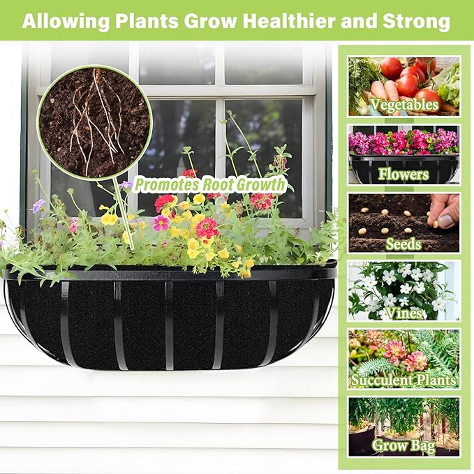 Riare 6 Pack 24 Inch Black Felt Window Box Liners- Fabric Trough Planter Basket Liners Replacement, Non-Woven Hanging Plant Liner for Wall Hanging Basket, Garden Fence Railing (Avoid Bird Nesting)
