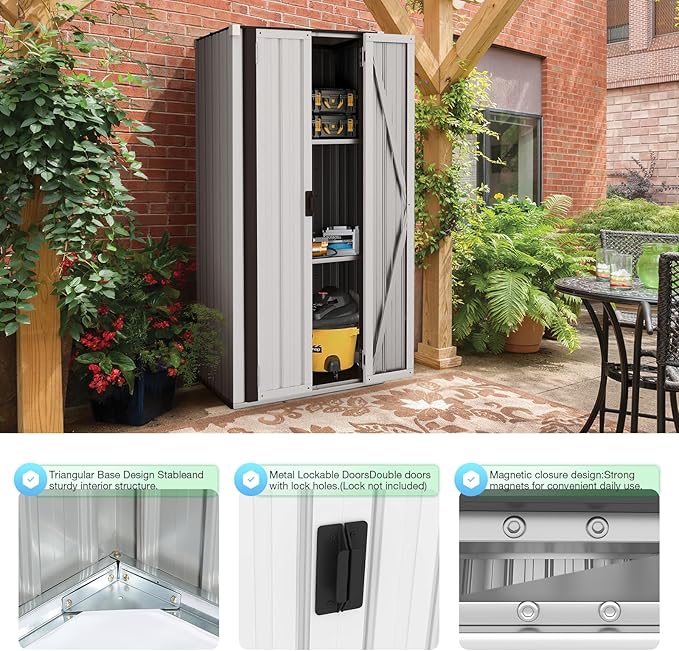AECOJOY Outdoor Storage Cabinet Waterproof with Adjustable Shelves, Vertical Tall Outdoor Cabinet Weatherproof, Garden Sheds & Outdoor Storage Clearance Cabinet Storage for Outside in White