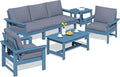SERWALL HDPE Patio Furniture Set, 7-piece Outdoor Sectional Sofa Set, All Weather Outdoor Couch Set for Deck, Lawn, Blue Frame with Grey Cushion