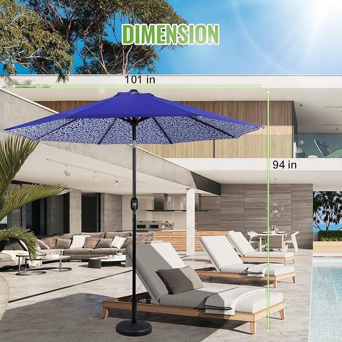 Backyard Expressions 9 ft. Patio Umbrella, Market Table Umbrella w/Tilt and Crank, 8 Ribs