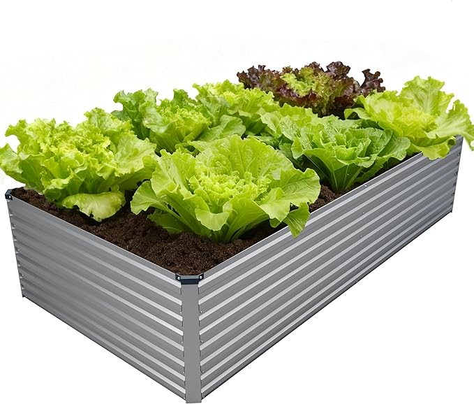 8x4x2FT Galvanized Raised Garden Bed Kit,Vegetable Plant Boxes-Rectangle Metal Flower Box,Large Planter Raised Beds Outdoor Garden for Planting,Fruit,Herb-Silver