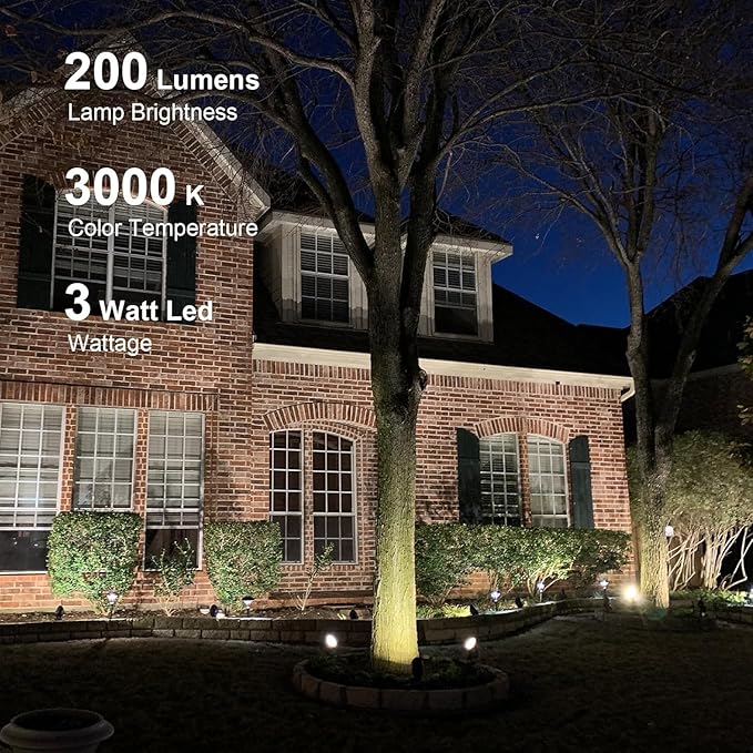 GOODSMANN Landscape Lighting 2PK Landscape Floodlights Spotlights 3W LED 200 Lumen with Replaceable LED Bulbs 12V AC with Metal Stakes Cable Connectors