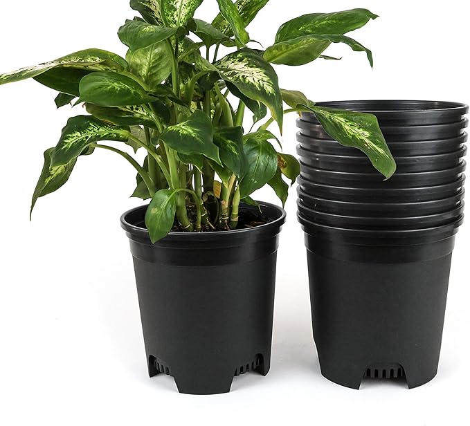 1.5 Gallon Black Nursery Pot Plastic Planters for Outdoor Indoor Plants Gardening Flower Pots 10-Pack 7.5 in Pot Liners with Drainage Holes