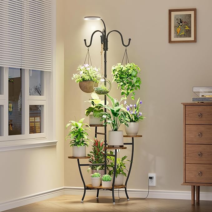 Plant Stand Indoor with Grow Light - 72" Tall Plant Shelf Indoor, 5 Tiered Corner Plant Stands for Indoor Plants, Hanging Plant Holder Flower Display Holders for Living Room, Balcony Decor