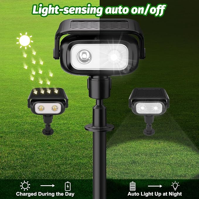 Nreonrick Solar Spot Lights 360° Adjustable Solar Lights Outdoor IP65 Waterproof with 2-in-1 Solar Powered Spotlights for Landscape Lighting for Garden, Yard, Pathway (Cool White, 2 Pack)
