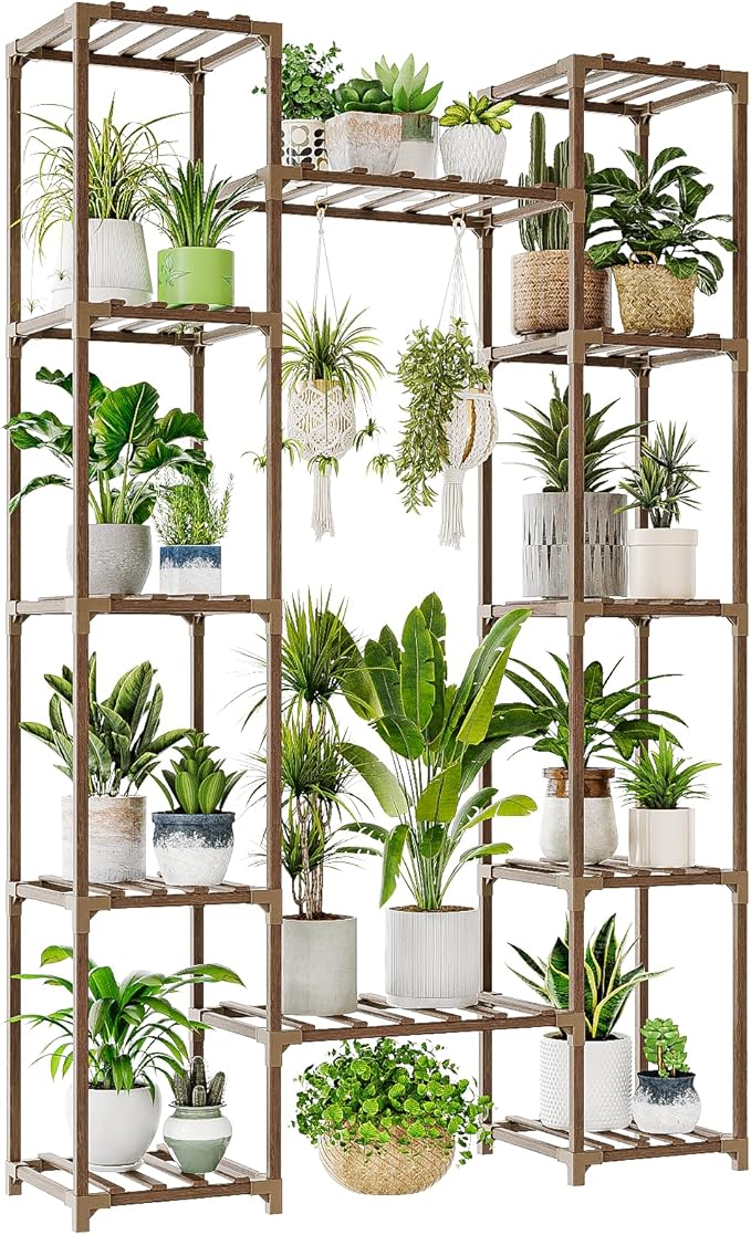Bamworld Large Plant Stand Indoor Tall Plant Shelf Outdoor Corner Plant Holder for Multiple Plants Flower Stands for Living Room Balcony and Garden