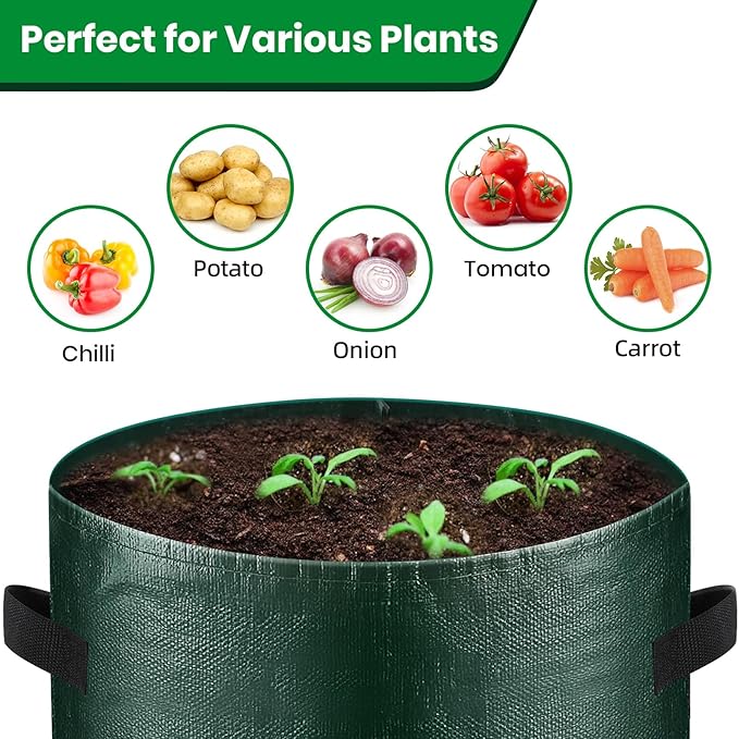 10 Gallon 8-Pack Grow Bags, Durable PE Fabric Pots with Flap and Handles, Green Planter Bags for Potato Vegetables Flowers Herbs Garden Outdoor, 17.7''x13.8'' Large for All Plants Growing