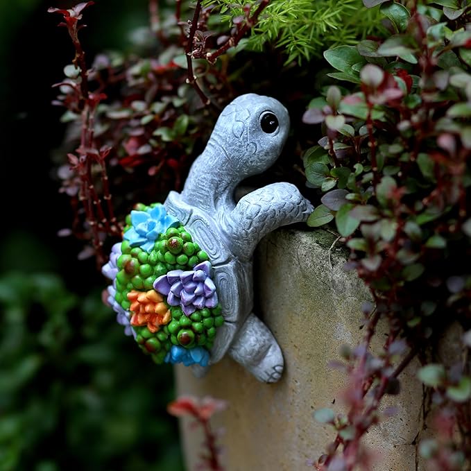 Mini Turtle Statue Miniature Tortoise Figurine Plant Pot Hanger, Realistic Resin Climbing Turtle Ornament Garden Decor for Bonsai Succulents Aquariums, Creative Gift for Plant Parents
