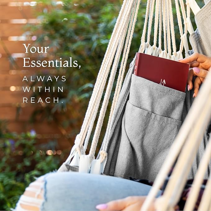 Hanging Hammock Chair Swing - Hammock Swing Chair with Foot Rest - Indoor/Outdoor Hanging Chair - Quick & Easy Setup with Durable Hardware – Spacious Full Body Support – Holds 440 Lbs