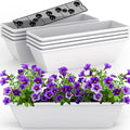 8 Pack 24 Inch Window Planter Box, White Large Plastic Rectangle Flower Planter Boxes with Water Absorbing Net Indoor and Outdoor Flower Pots for Windowsill, Balcony, Patio, Porch (White, 24 Inch)