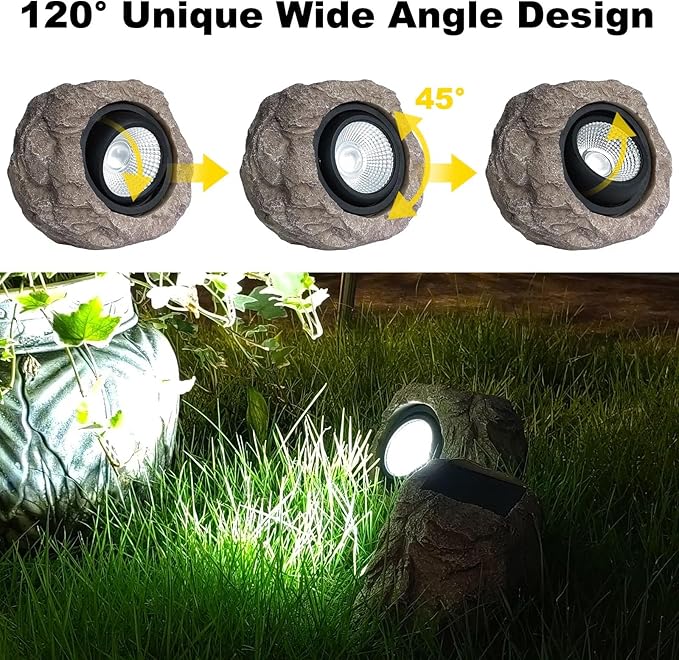 Solar Garden Rock Lights Outdoor - IP65 LED Waterproof Solar Spotlight, Solar Powered Landscape Lights Decorative Garden Stone Light for Pathway, Walkway, Yard, Patio (4 Pack)