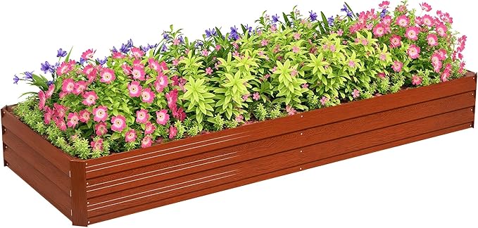 Outsunny Galvanized Raised Garden Bed, 8' x 3' x 1' Metal Planter Box, for Growing Vegetables, Flowers, Herbs, Succulents, Natural Wood