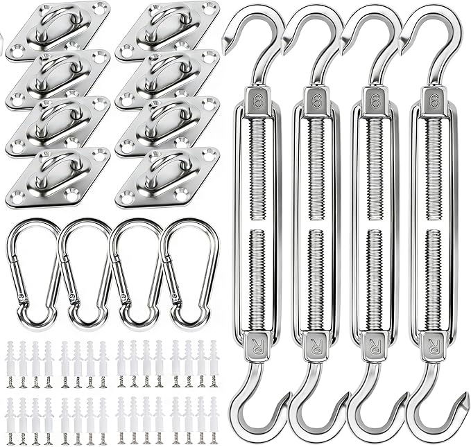 YOFIT 80 Pcs Shade Sail Hardware Kit 6 inch for Triangle Rectangle Sun Shade Sail Installation, 304 Grade Stainless for Garden Outdoors