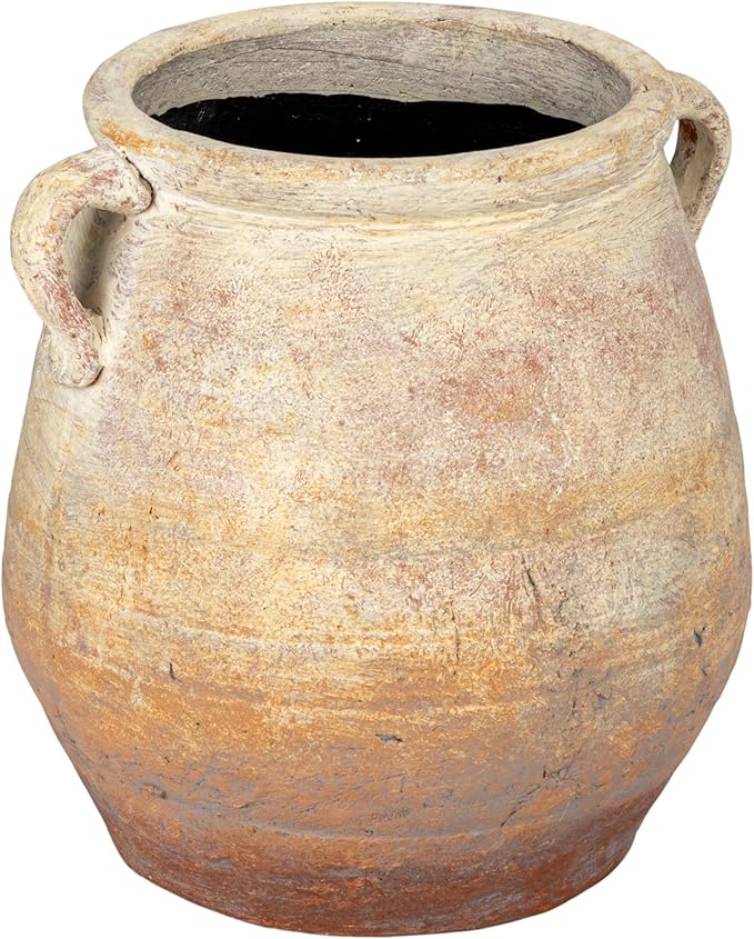 Creative Co-Op Whitewashed Terra-Cotta Urn, Beige